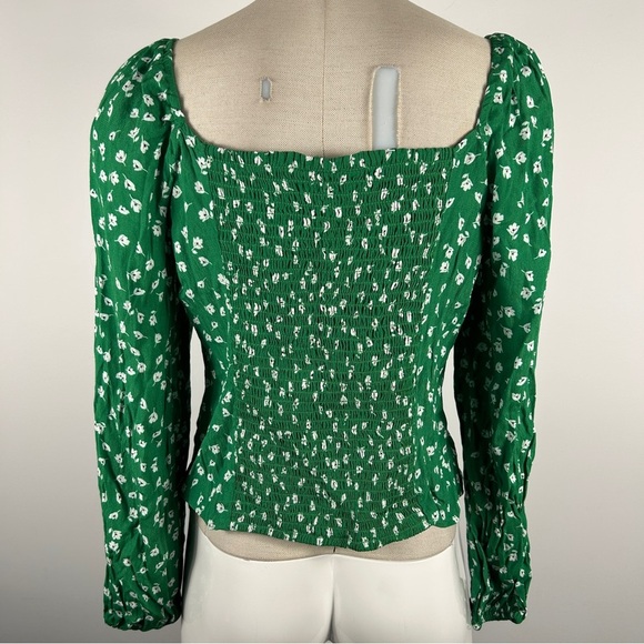 ❤️ H&M Green Floral Peasant Blouse Size M - Picture 4 of 10